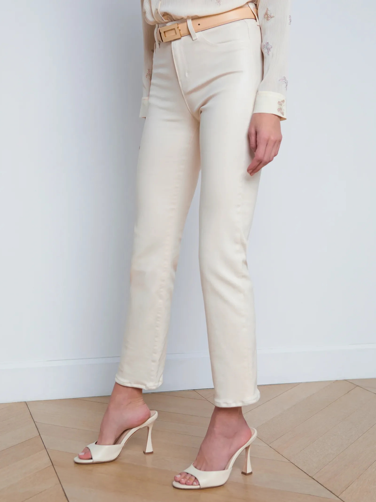 L'AGENCE Spring Collection|Petite|Ginny Coated Straight-Leg Back Zip Jean French Vanilla Coated