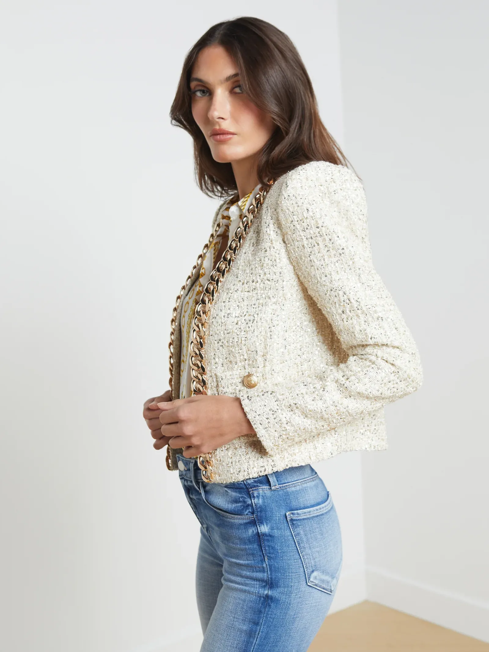 L'AGENCE Resort Collection|Blazers & Jackets|Greta Chain Jacket Champagne/Gold