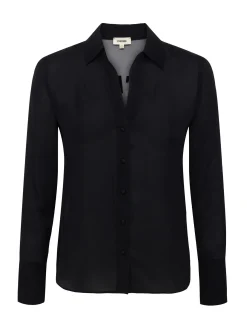 L'AGENCE All Things Black|Spring Collection|Hallie Silk-Organza Graphic Blouse Black French Words