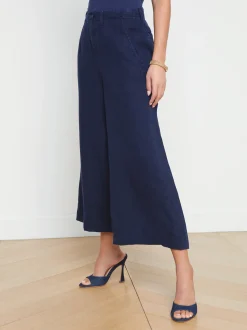 L'AGENCE Spring Collection|Linen|Henderson Linen Cropped Pant Navy