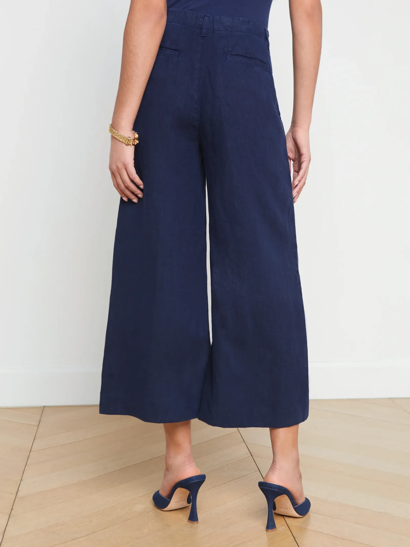 L'AGENCE Spring Collection|Linen|Henderson Linen Cropped Pant Navy