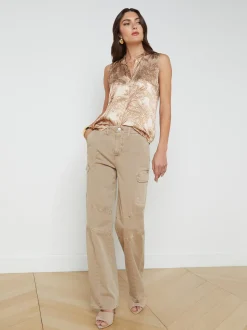 L'AGENCE Spring Collection|Print Edition|Hendrix Silk Sleeveless Blouse Nude Multi Paisley Toile