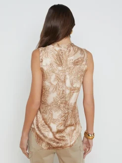L'AGENCE Spring Collection|Print Edition|Hendrix Silk Sleeveless Blouse Nude Multi Paisley Toile