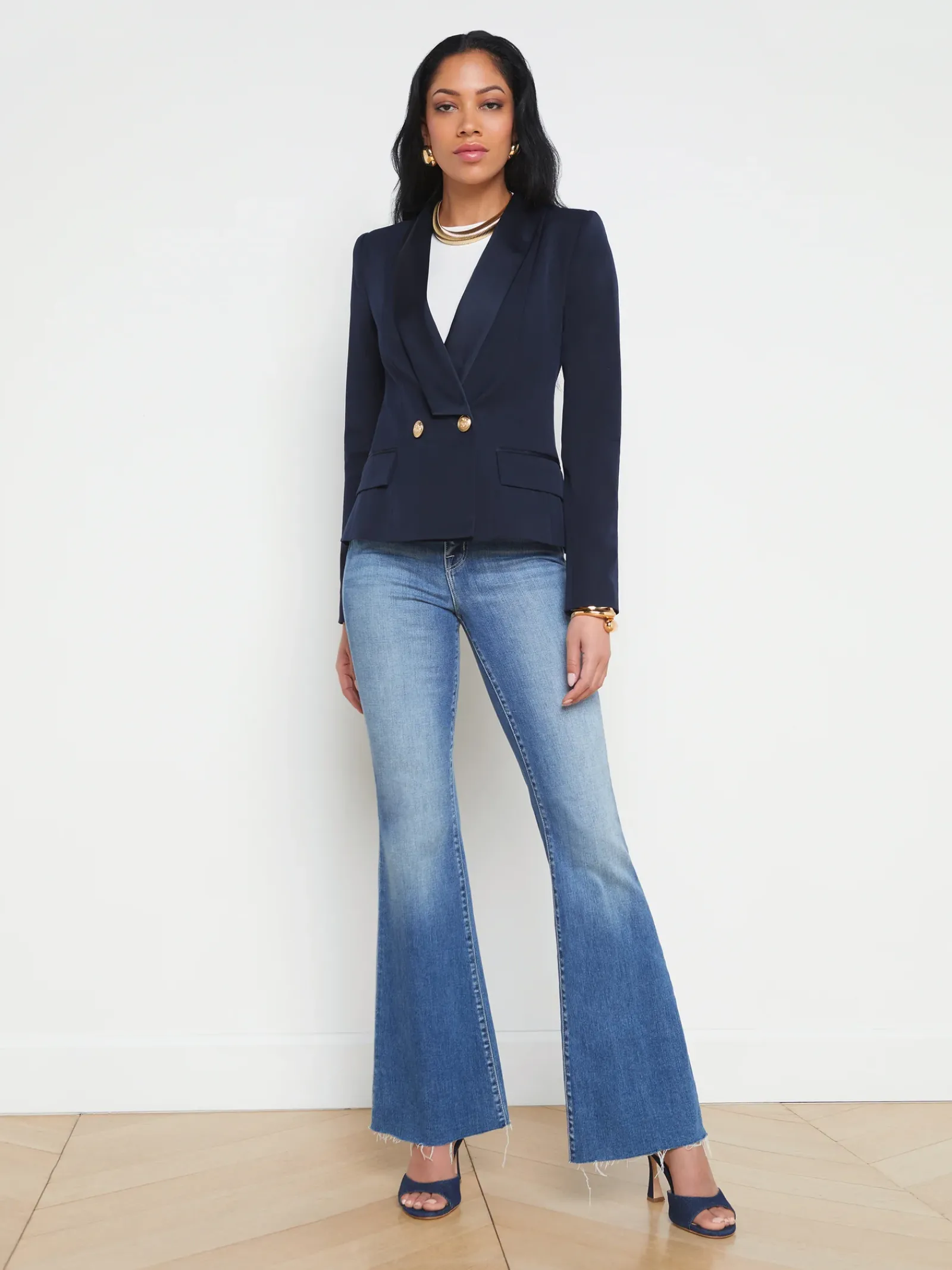 L'AGENCE Spring Collection|Best Sellers|Imogen Satin Lapel Blazer Midnight