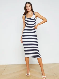 L'AGENCE Online Exclusives|Back in Stock|Ivanna Dress Navy/White Stripe