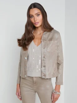L'AGENCE Coated Denim|Spring Collection|Janelle Coated Denim Jacket Rye Coated