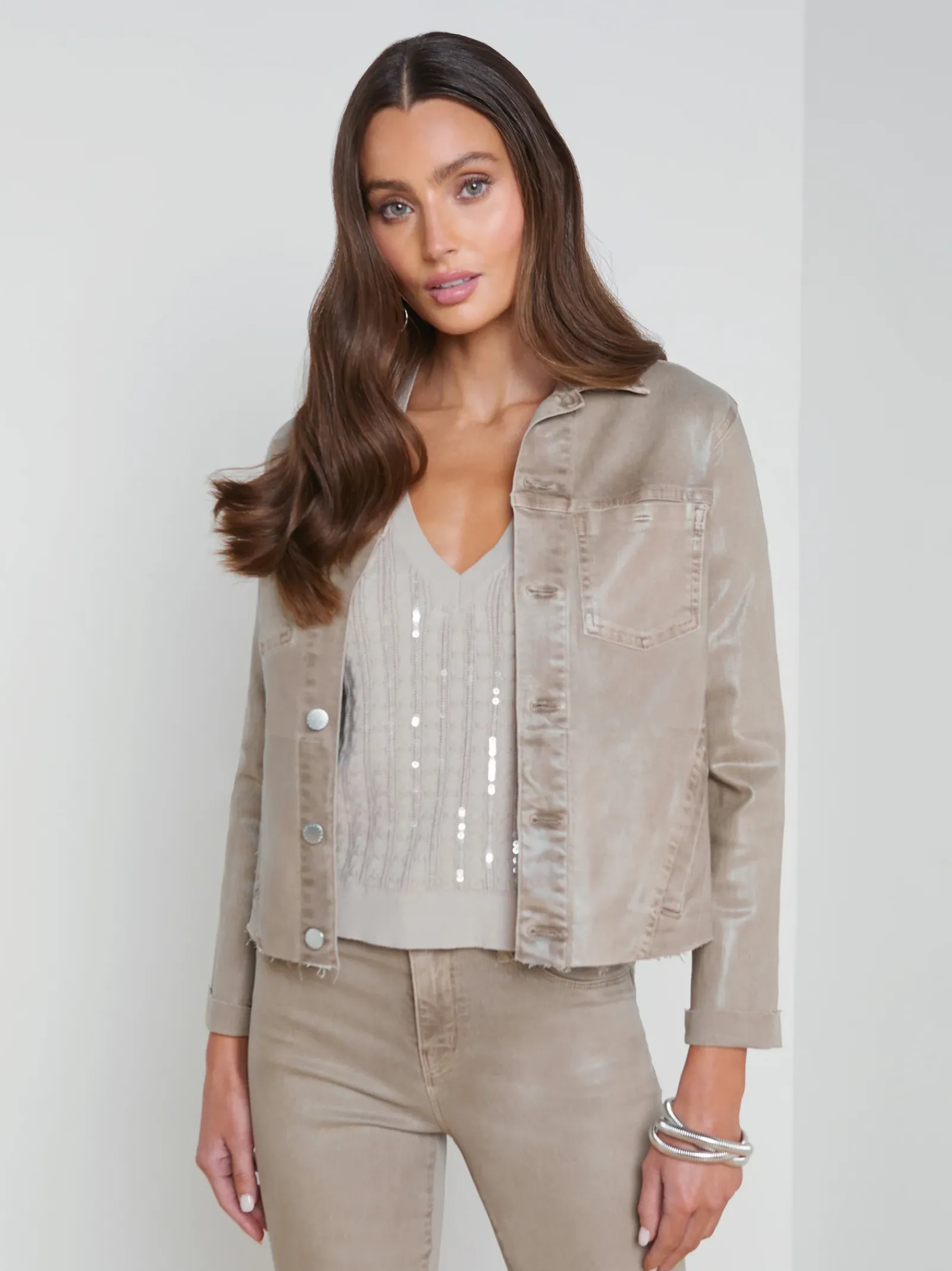 L'AGENCE Coated Denim|Spring Collection|Janelle Coated Denim Jacket Rye Coated