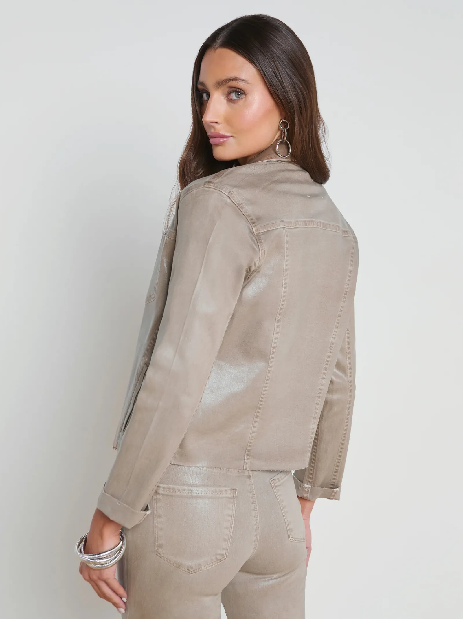 L'AGENCE Coated Denim|Spring Collection|Janelle Coated Denim Jacket Rye Coated