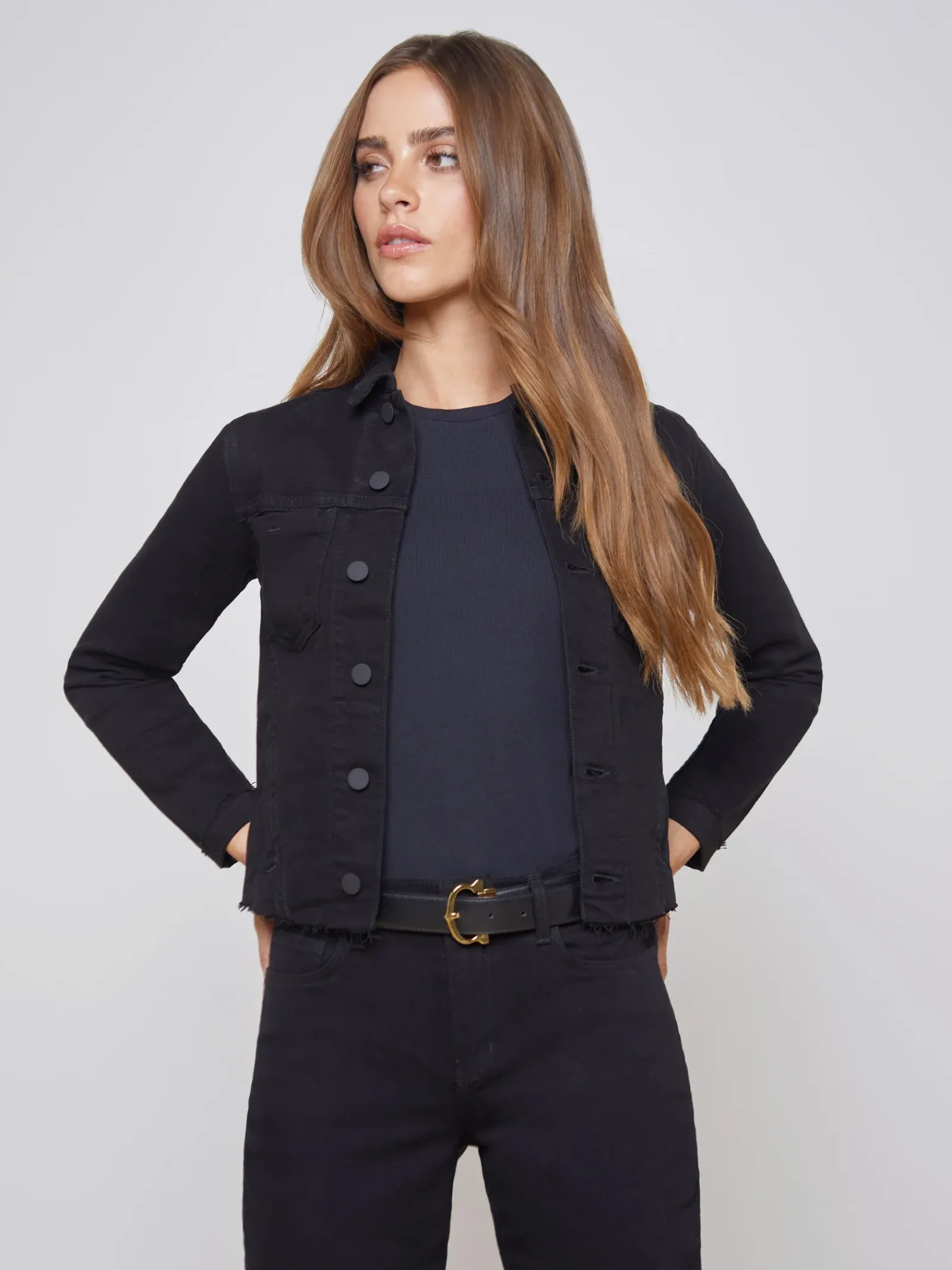 L'AGENCE All Things Black|Back in Stock|Janelle Denim Jacket Saturated Black