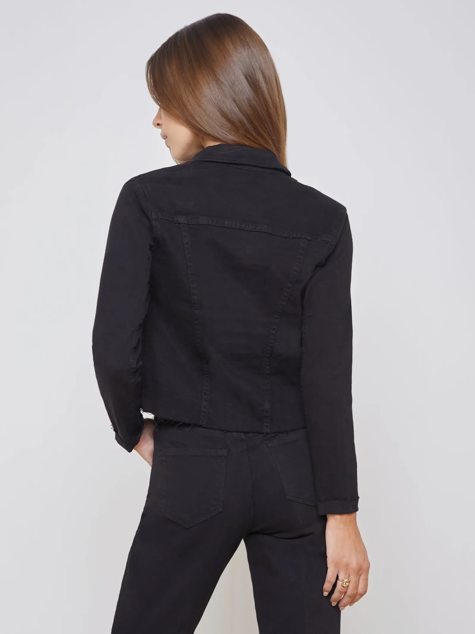 L'AGENCE All Things Black|Back in Stock|Janelle Denim Jacket Saturated Black