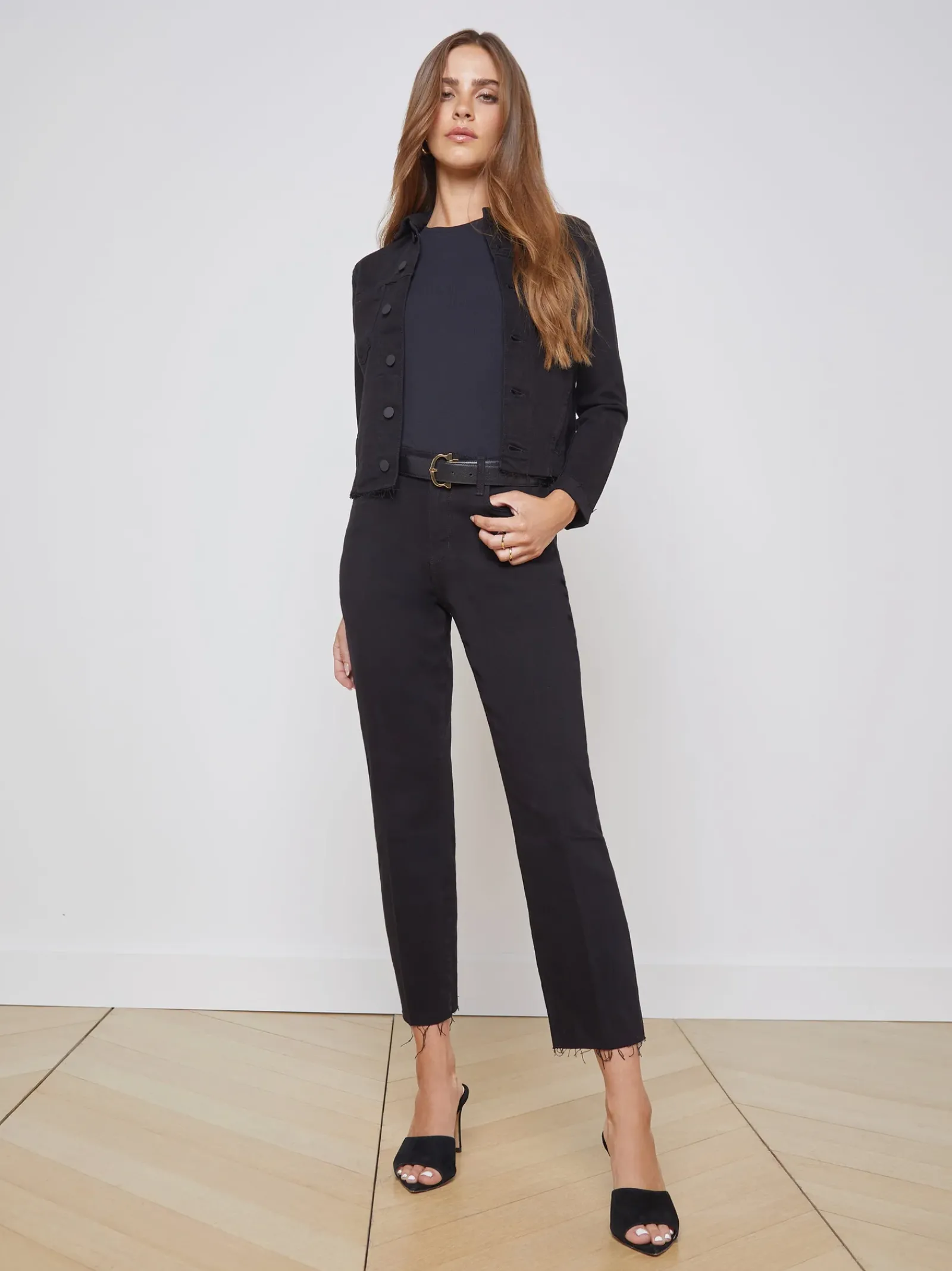 L'AGENCE All Things Black|Back in Stock|Janelle Denim Jacket Saturated Black