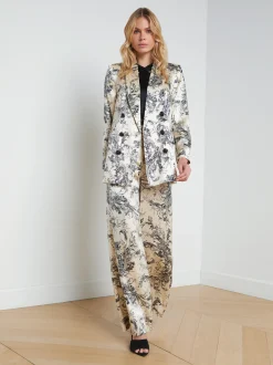 L'AGENCE Sets|Spring Collection|Jayda Silk Blazer Ecru/Black Sketch Paisley