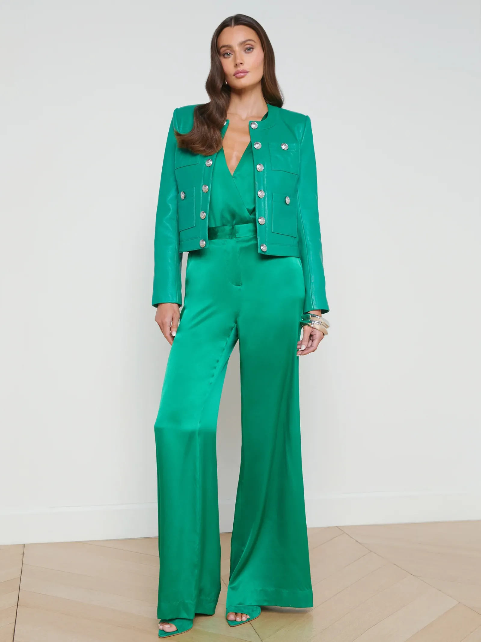L'AGENCE Spring Collection|Leather|Jayde Leather Jacket Sea Green