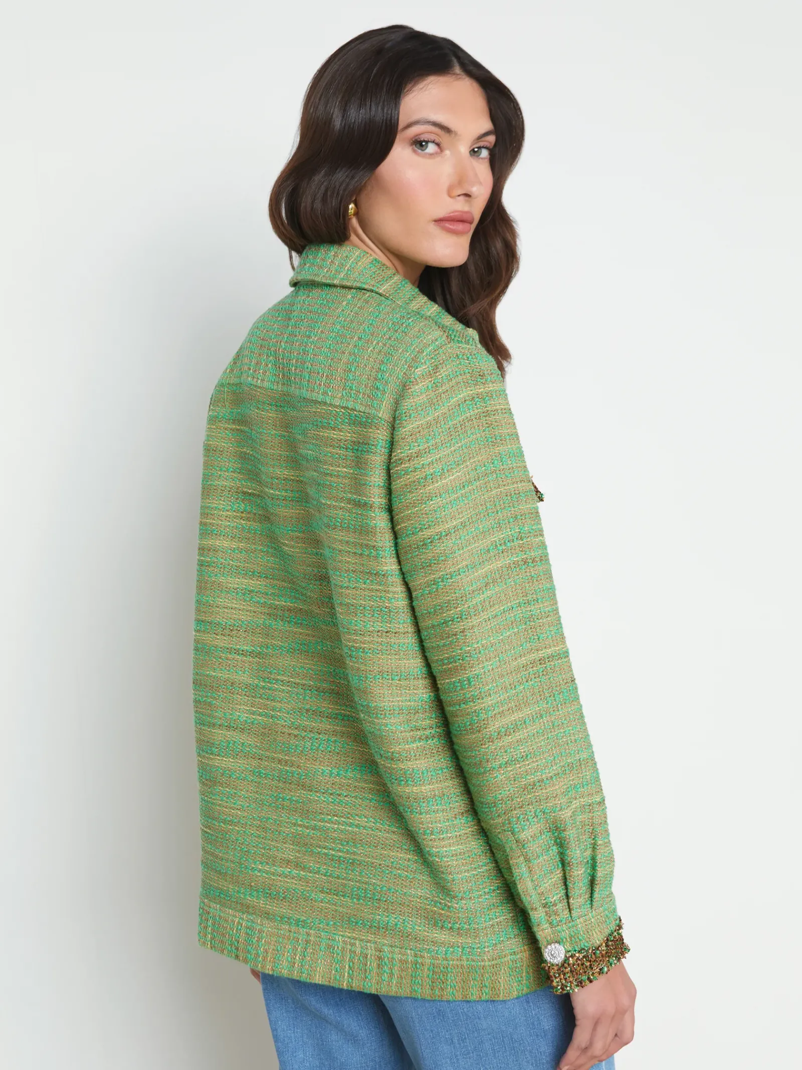 L'AGENCE Spring Collection|Best Sellers|Jeanine Tweed Shirt Jacket Fern Multi Tweed