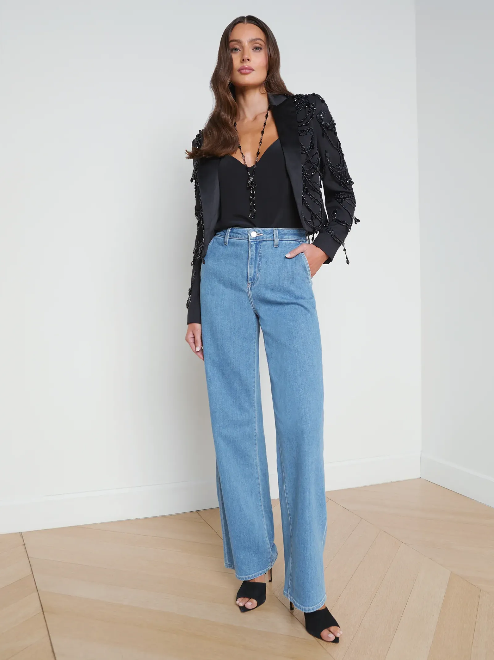 L'AGENCE All Things Black|Spring Collection|Jen Beaded Cropped Blazer Black