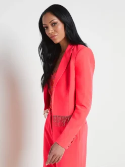 L'AGENCE Sets|Spring Collection|Jen Crystal Fringe Blazer Neon Coral