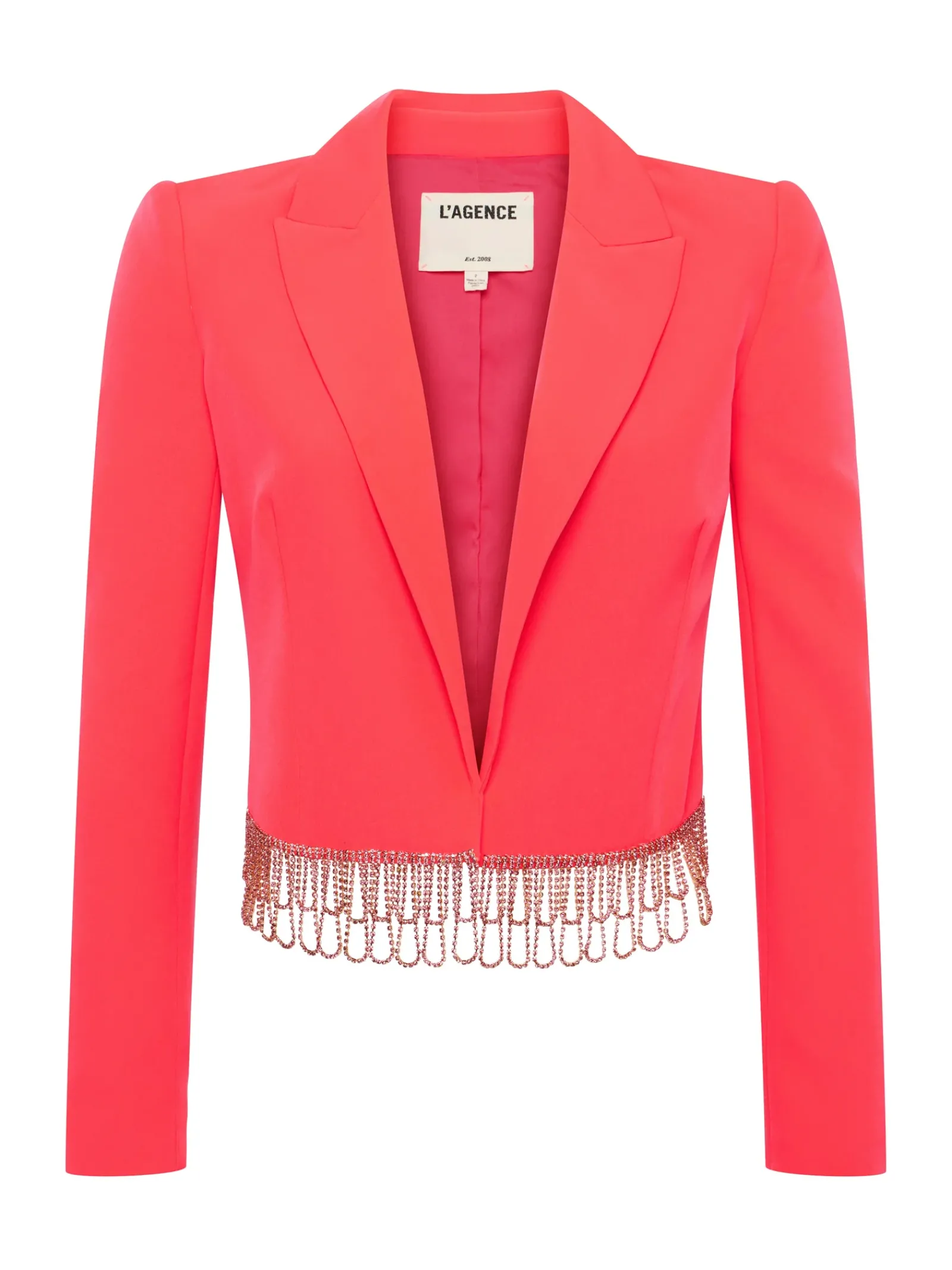 L'AGENCE Sets|Spring Collection|Jen Crystal Fringe Blazer Neon Coral
