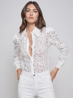L'AGENCE Nouveau Whites|Best Sellers|Jenica Lace Blouse Ivory