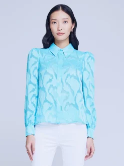 L'AGENCE Blouses & Tops|Jenica Lace Blouse Aqua