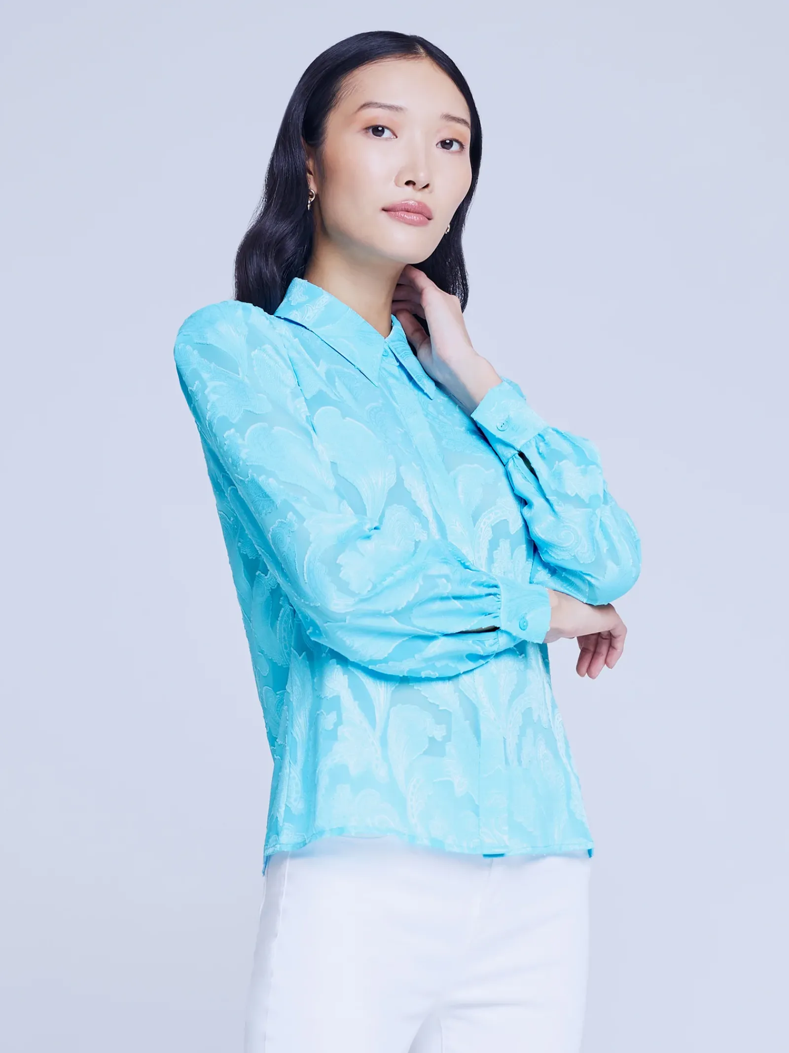 L'AGENCE Blouses & Tops|Jenica Lace Blouse Aqua