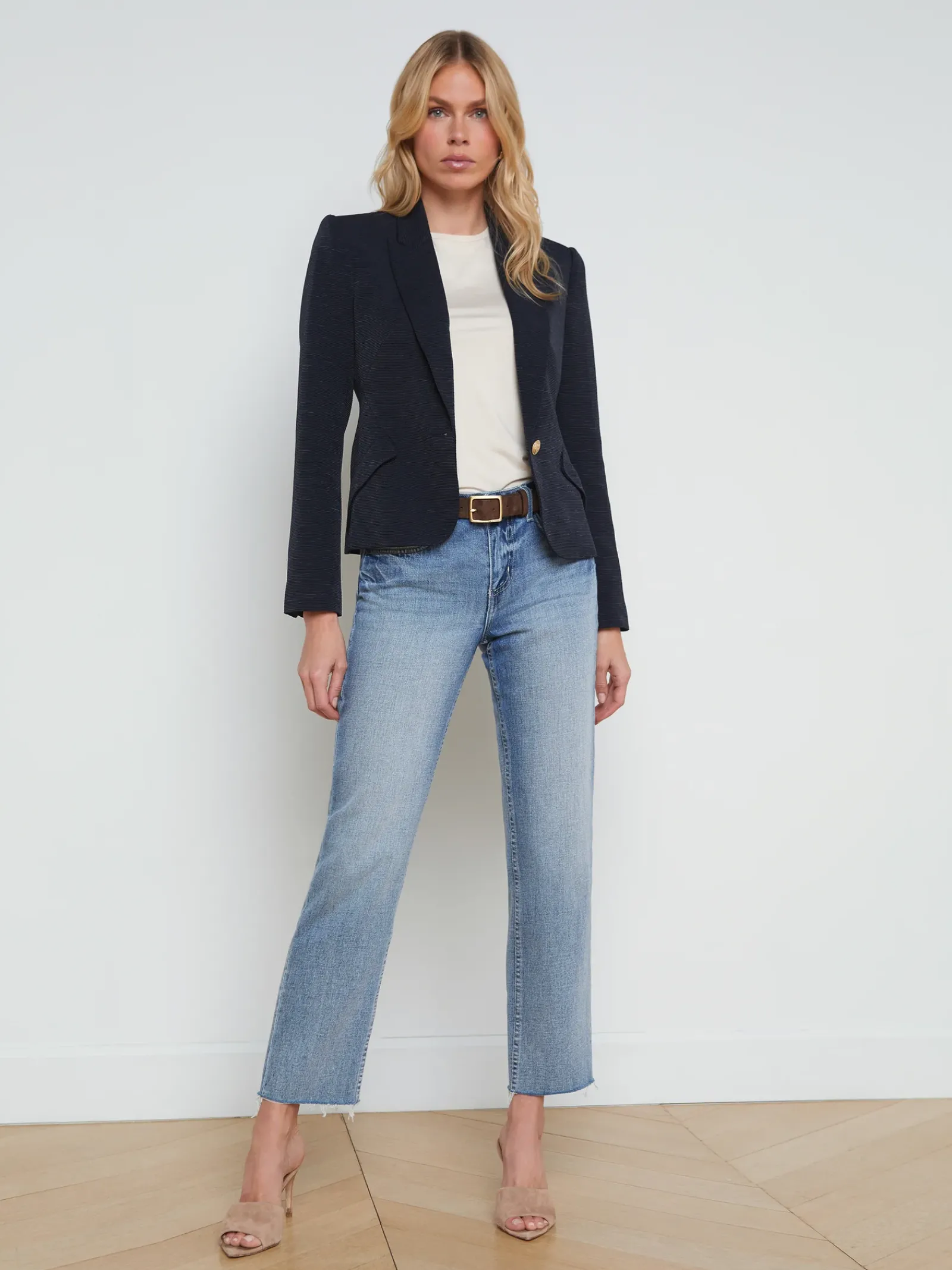 L'AGENCE Spring Collection|Blazers & Jackets|Jennah Textured Blazer Midnight/Oversized Chain