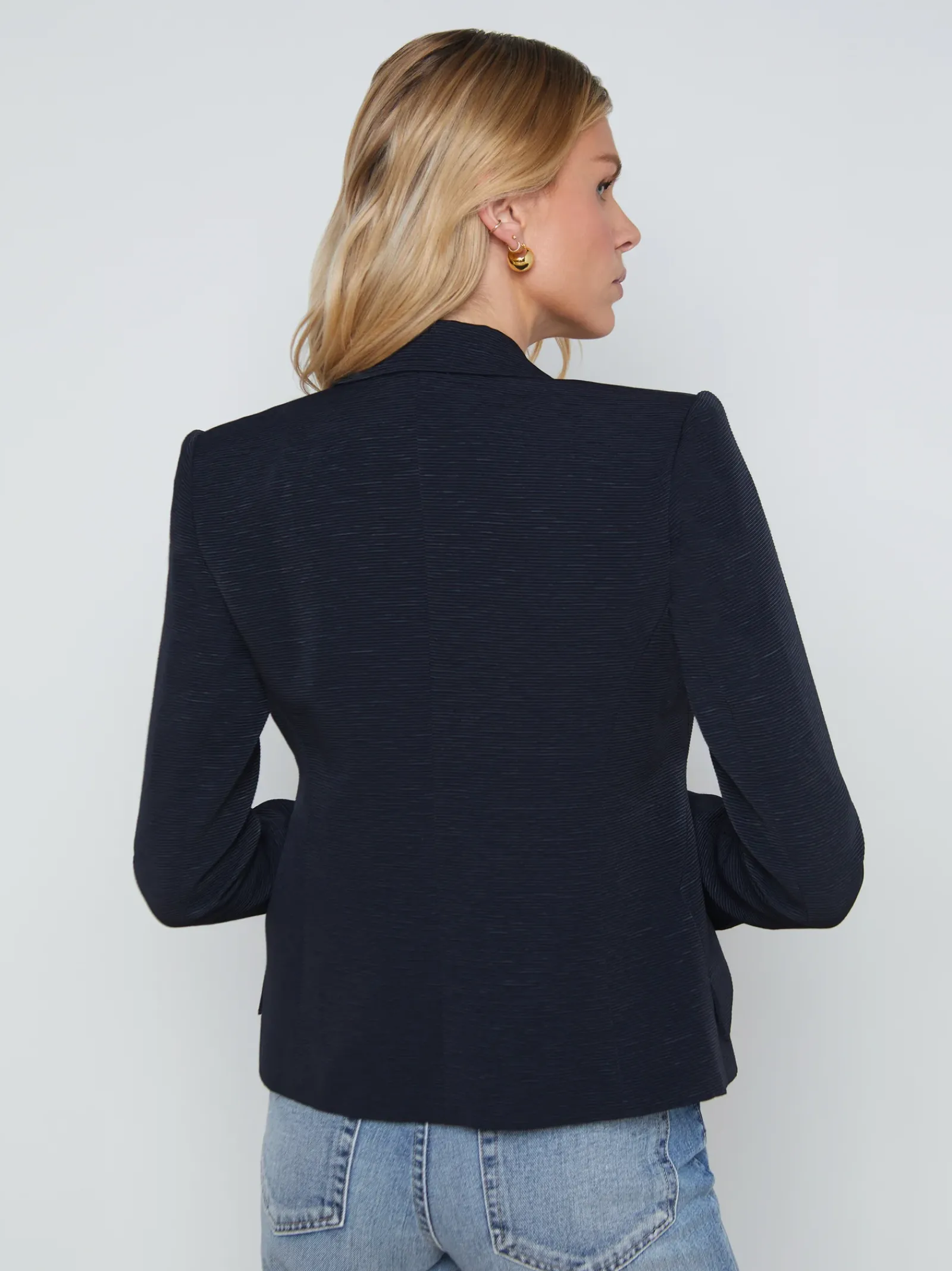 L'AGENCE Spring Collection|Blazers & Jackets|Jennah Textured Blazer Midnight/Oversized Chain