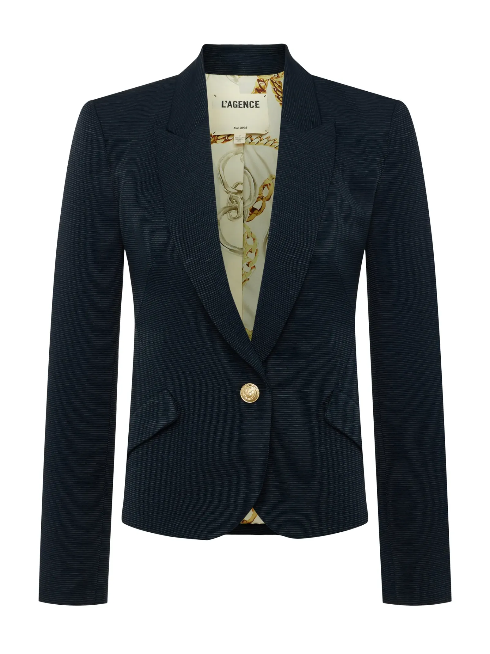 L'AGENCE Spring Collection|Blazers & Jackets|Jennah Textured Blazer Midnight/Oversized Chain