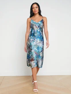 L'AGENCE Online Exclusives|Spring Collection|Jodie Silk Slip Dress Multi Butterfly Cloud