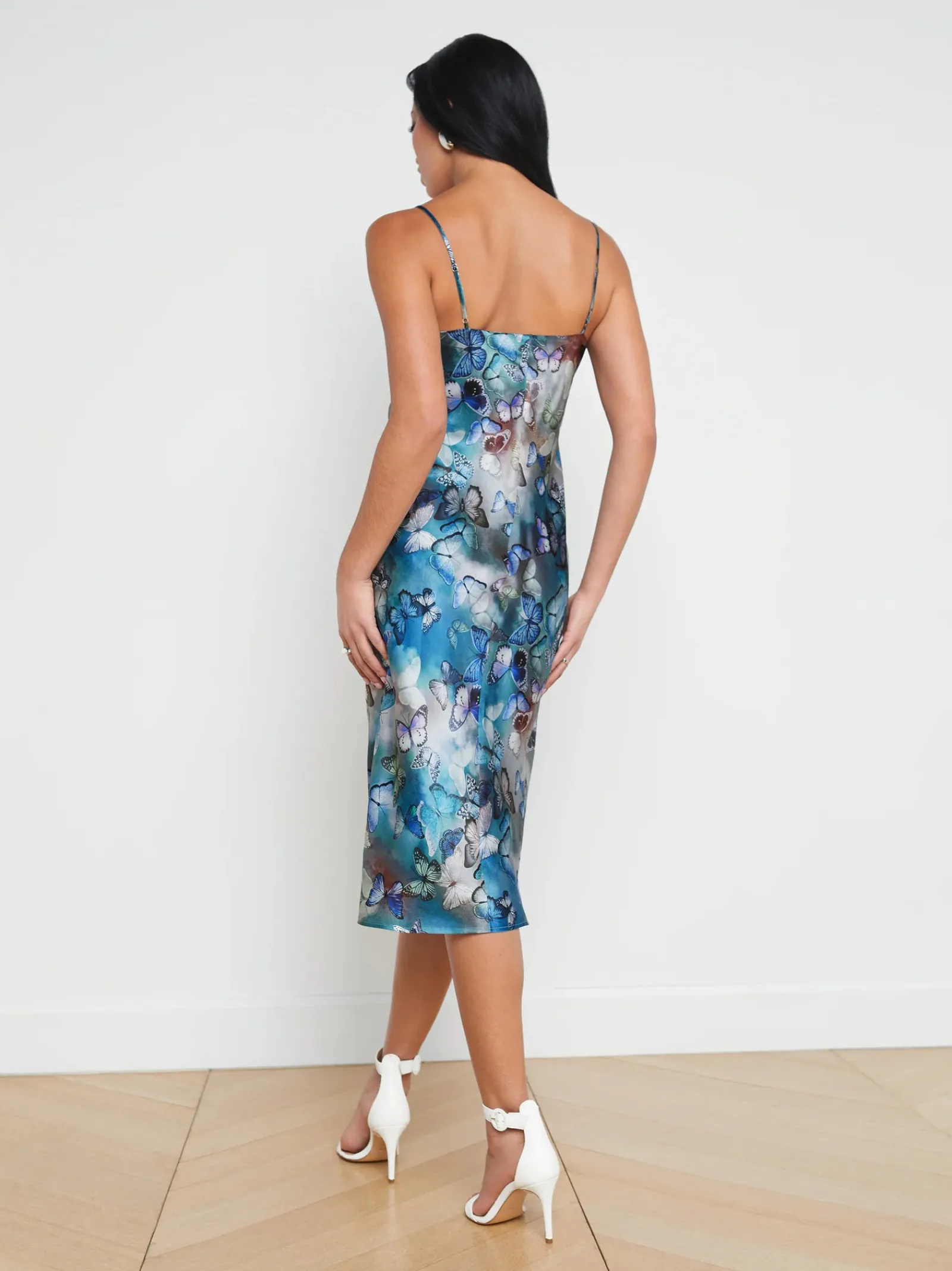 L'AGENCE Online Exclusives|Spring Collection|Jodie Silk Slip Dress Multi Butterfly Cloud
