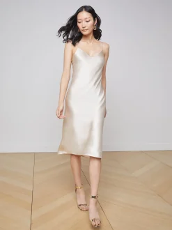 L'AGENCE Maternity|Essentials|Jodie Silk Slip Dress Champagne