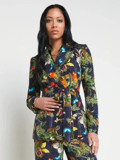 L'AGENCE Sets|Spring Collection|Jordana Wrap Blazer Black Multi Butterfly Tiger Jungle