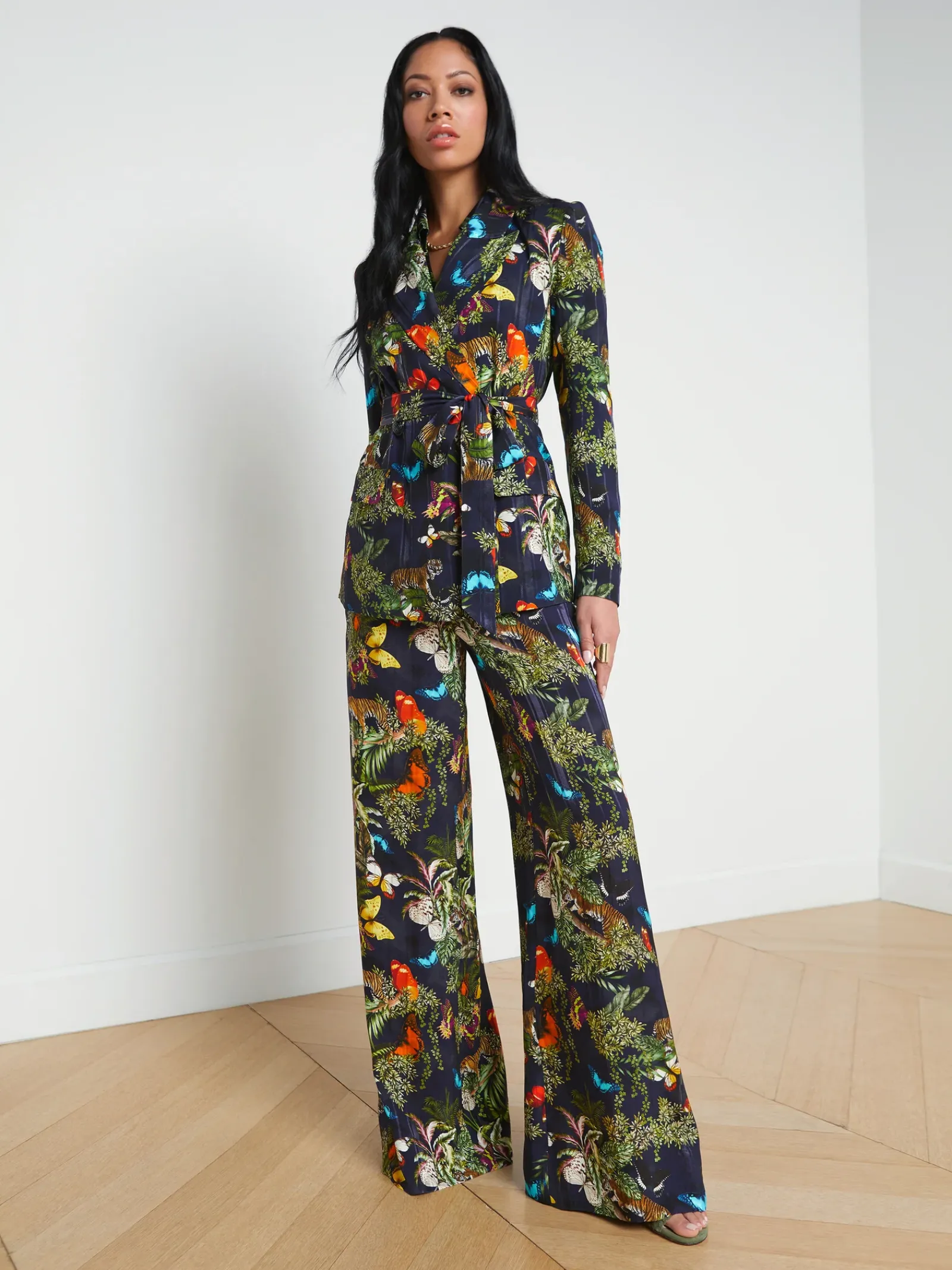 L'AGENCE Sets|Spring Collection|Jordana Wrap Blazer Black Multi Butterfly Tiger Jungle
