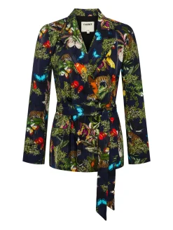 L'AGENCE Sets|Spring Collection|Jordana Wrap Blazer Black Multi Butterfly Tiger Jungle