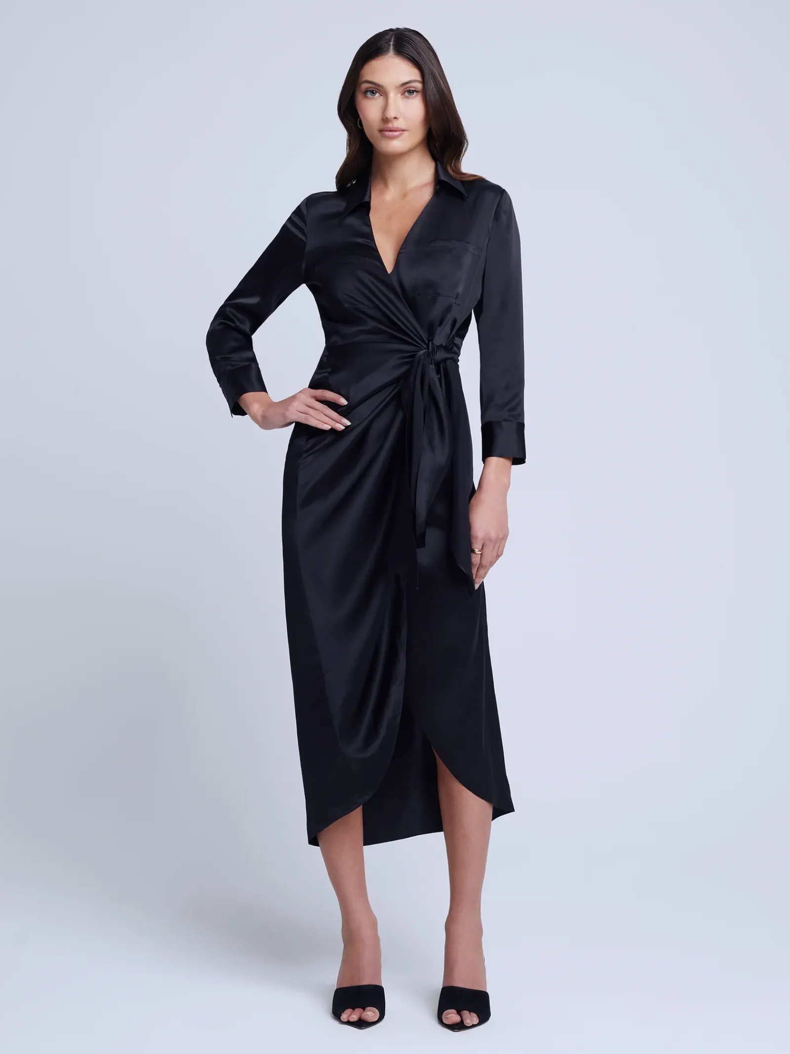 L'AGENCE All Things Black|Silks|Kadi Silk Wrap Dress Black
