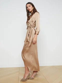 L'AGENCE Resort Collection|Maternity|Kadi Silk Wrap Dress Dark Cappuccino