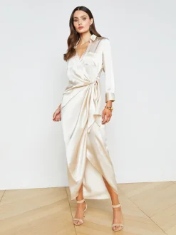 L'AGENCE Silks|Dresses & Jumpsuits|Kadi Silk Wrap Dress Champagne
