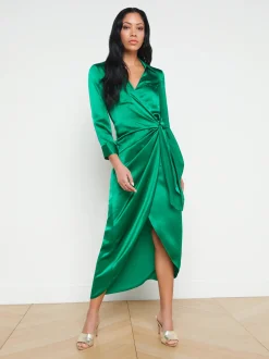 L'AGENCE Spring Collection|Silks|Kadi Silk Wrap Dress Sea Green