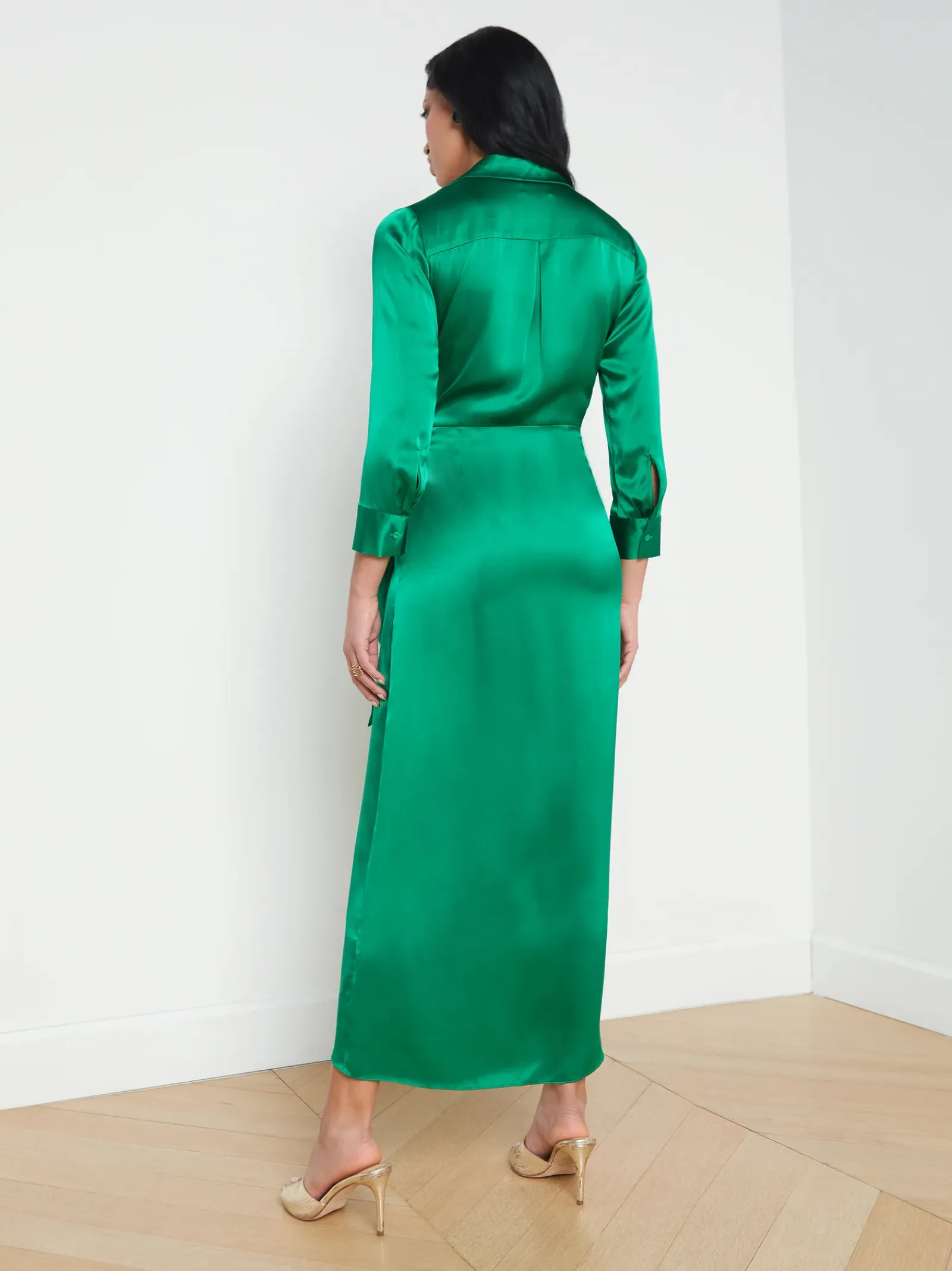L'AGENCE Spring Collection|Silks|Kadi Silk Wrap Dress Sea Green
