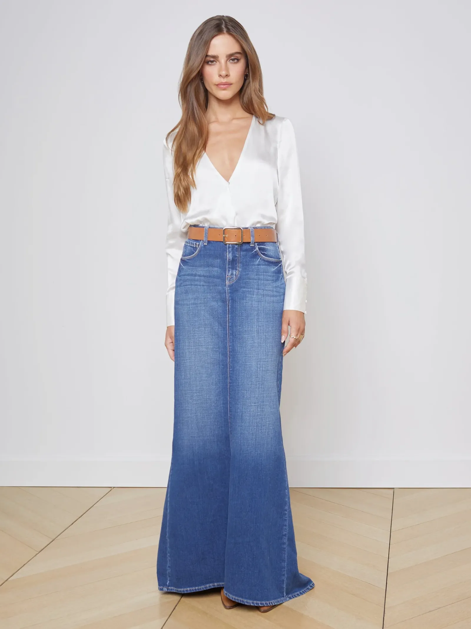 L'AGENCE Aged Denim|Pants, Shorts & Skirts|Kailani Denim Skirt Athos