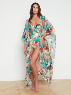 L'AGENCE Spring '24 Catalog|Spring Collection|Kara Silk-Blend Kimono Cover-up Multi Floral
