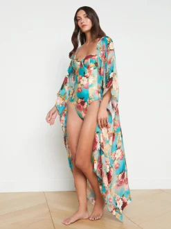 L'AGENCE Spring '24 Catalog|Spring Collection|Kara Silk-Blend Kimono Cover-up Multi Floral