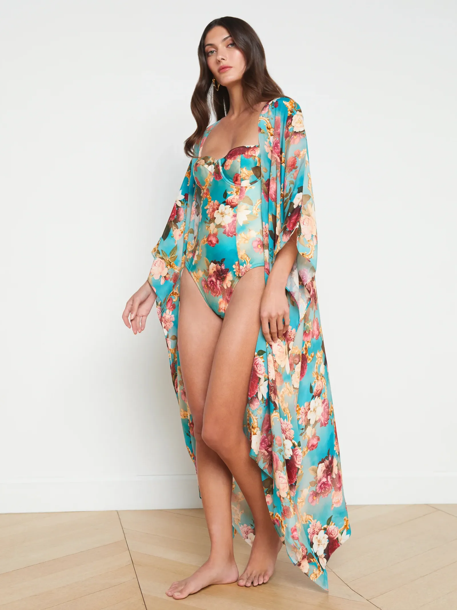 L'AGENCE Spring '24 Catalog|Spring Collection|Kara Silk-Blend Kimono Cover-up Multi Floral