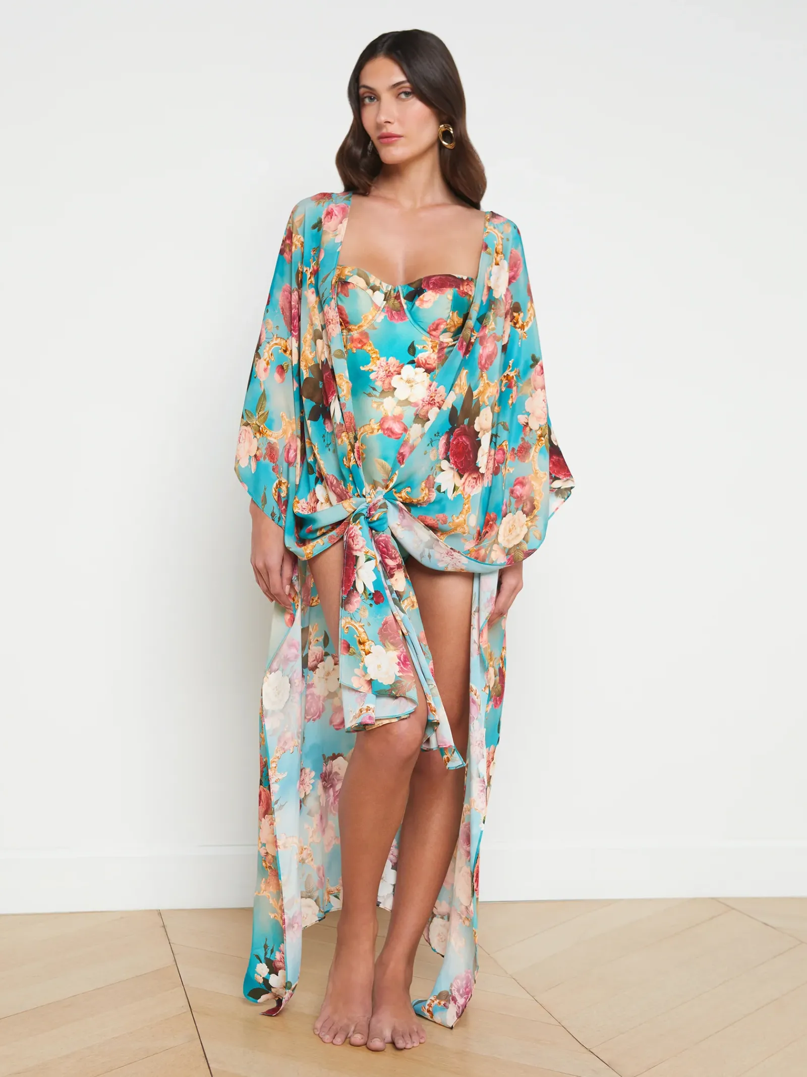 L'AGENCE Spring '24 Catalog|Spring Collection|Kara Silk-Blend Kimono Cover-up Multi Floral