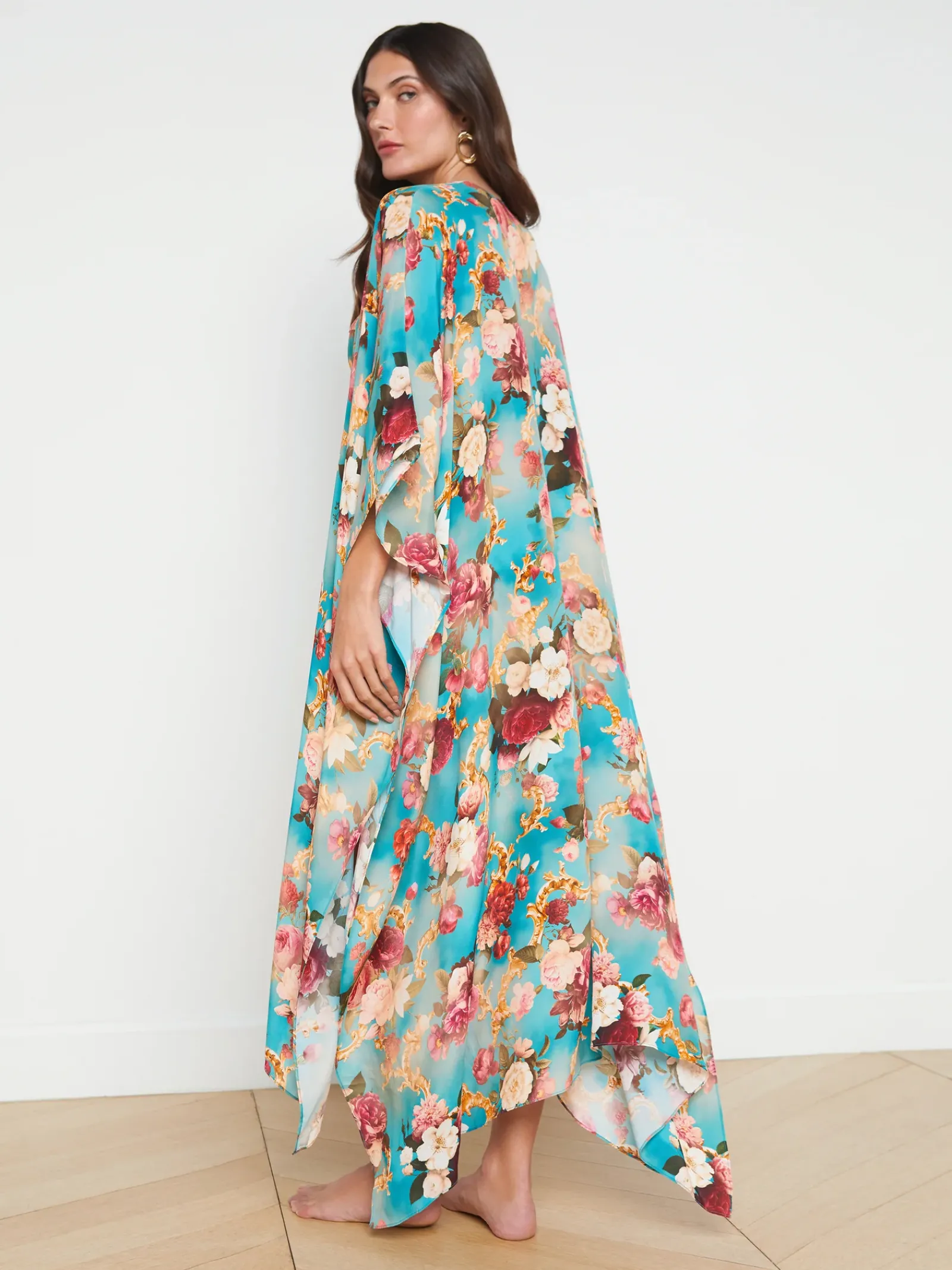L'AGENCE Spring '24 Catalog|Spring Collection|Kara Silk-Blend Kimono Cover-up Multi Floral