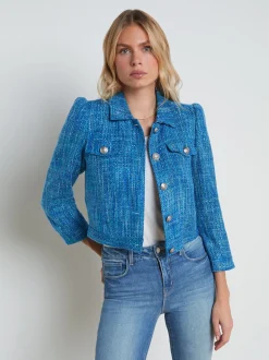 L'AGENCE Spring Collection|Blazers & Jackets|Kasey Tweed Jacket Caribbean Blue Multi Tweed