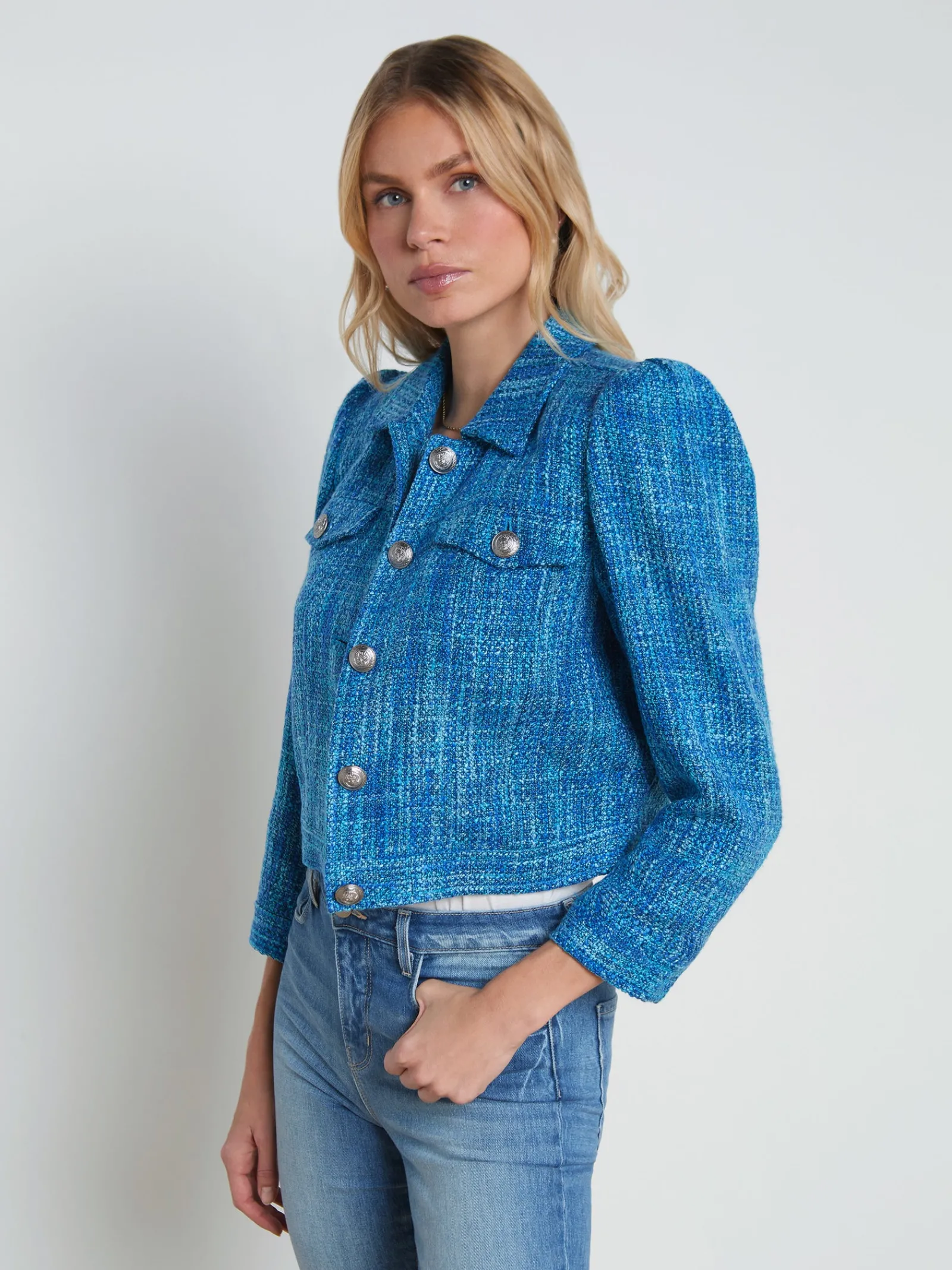 L'AGENCE Spring Collection|Blazers & Jackets|Kasey Tweed Jacket Caribbean Blue Multi Tweed