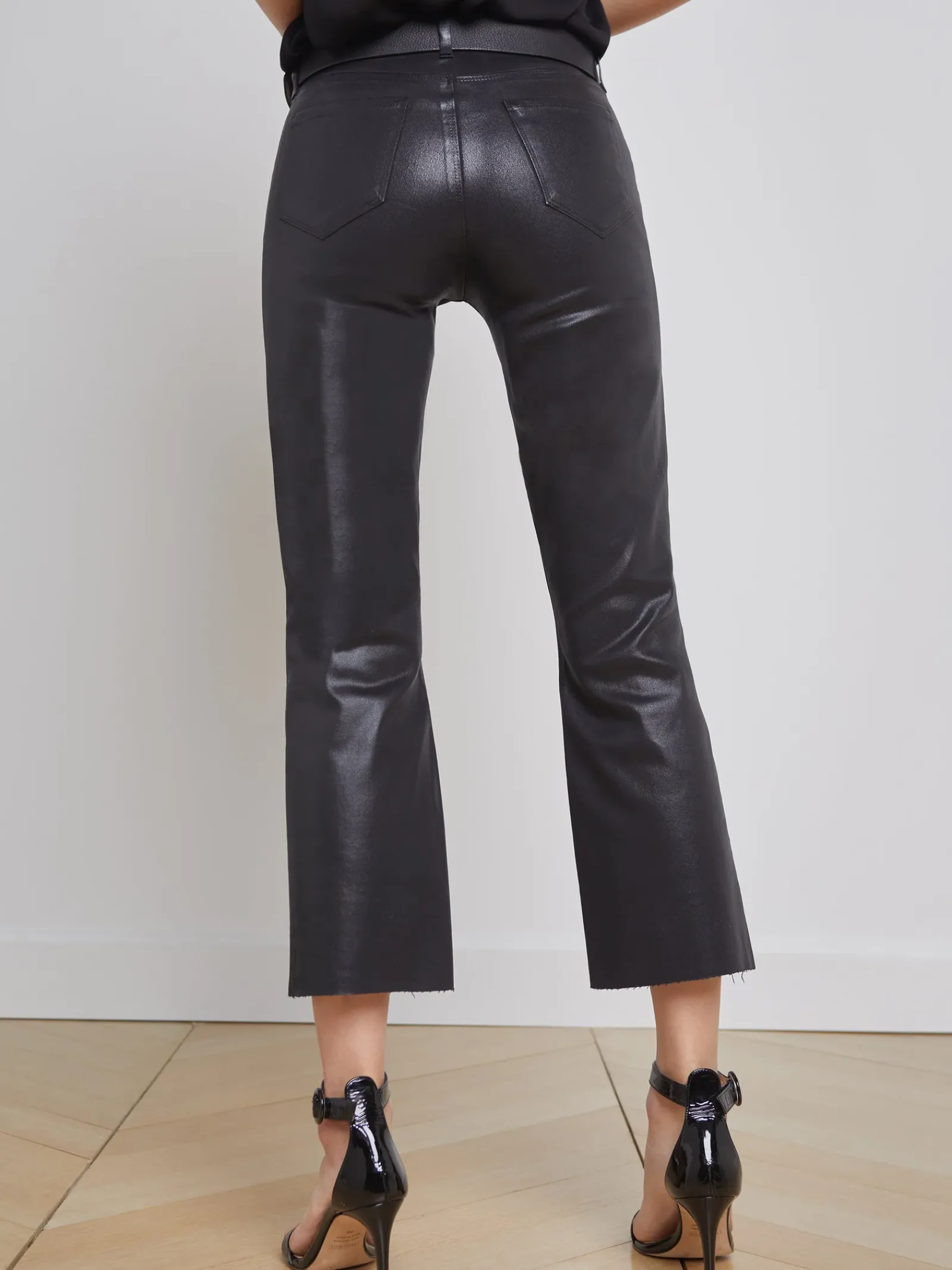 L'AGENCE All Things Black|Back in Stock|Kendra Coated Cropped Flare Jean Noir Coated