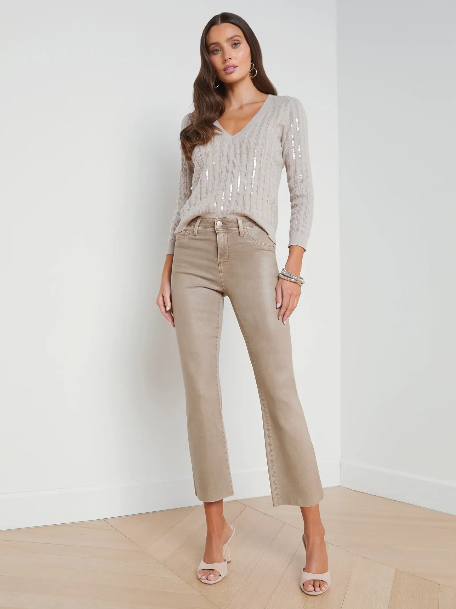 L'AGENCE Petite|Flare & Bootcut|Kendra Coated Cropped Flare Jean Rye Coated