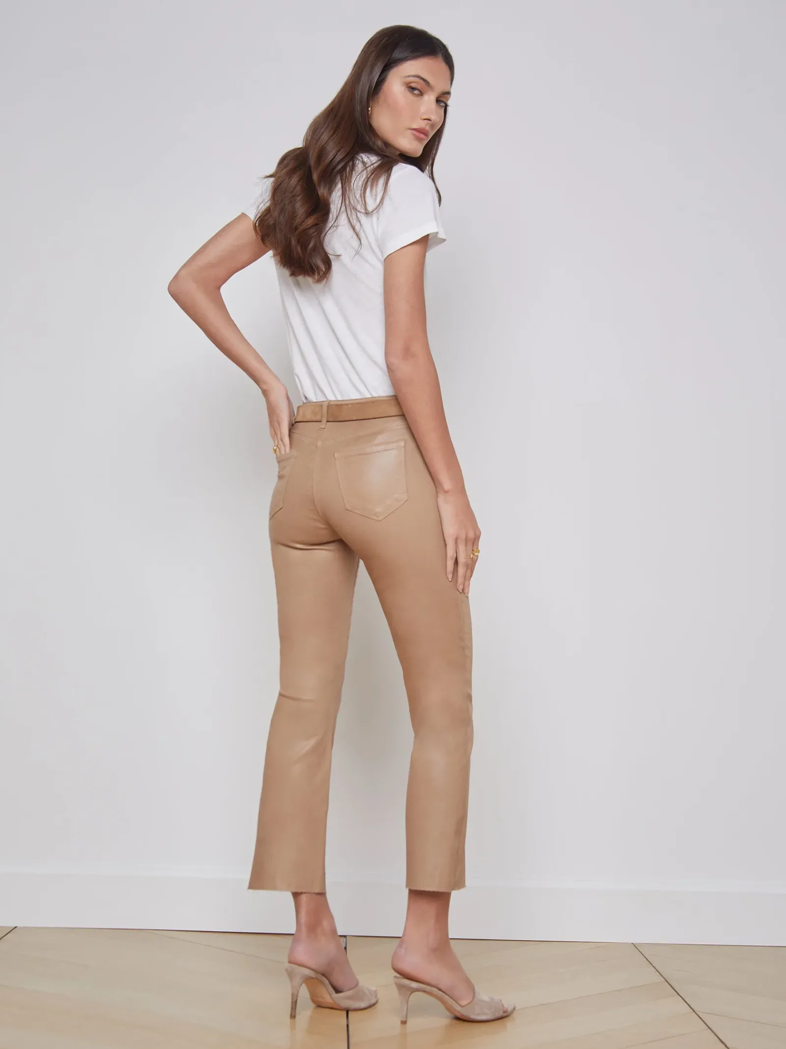 L'AGENCE Petite|Flare & Bootcut|Kendra Coated Cropped Flare Jean Cappuccino Coated