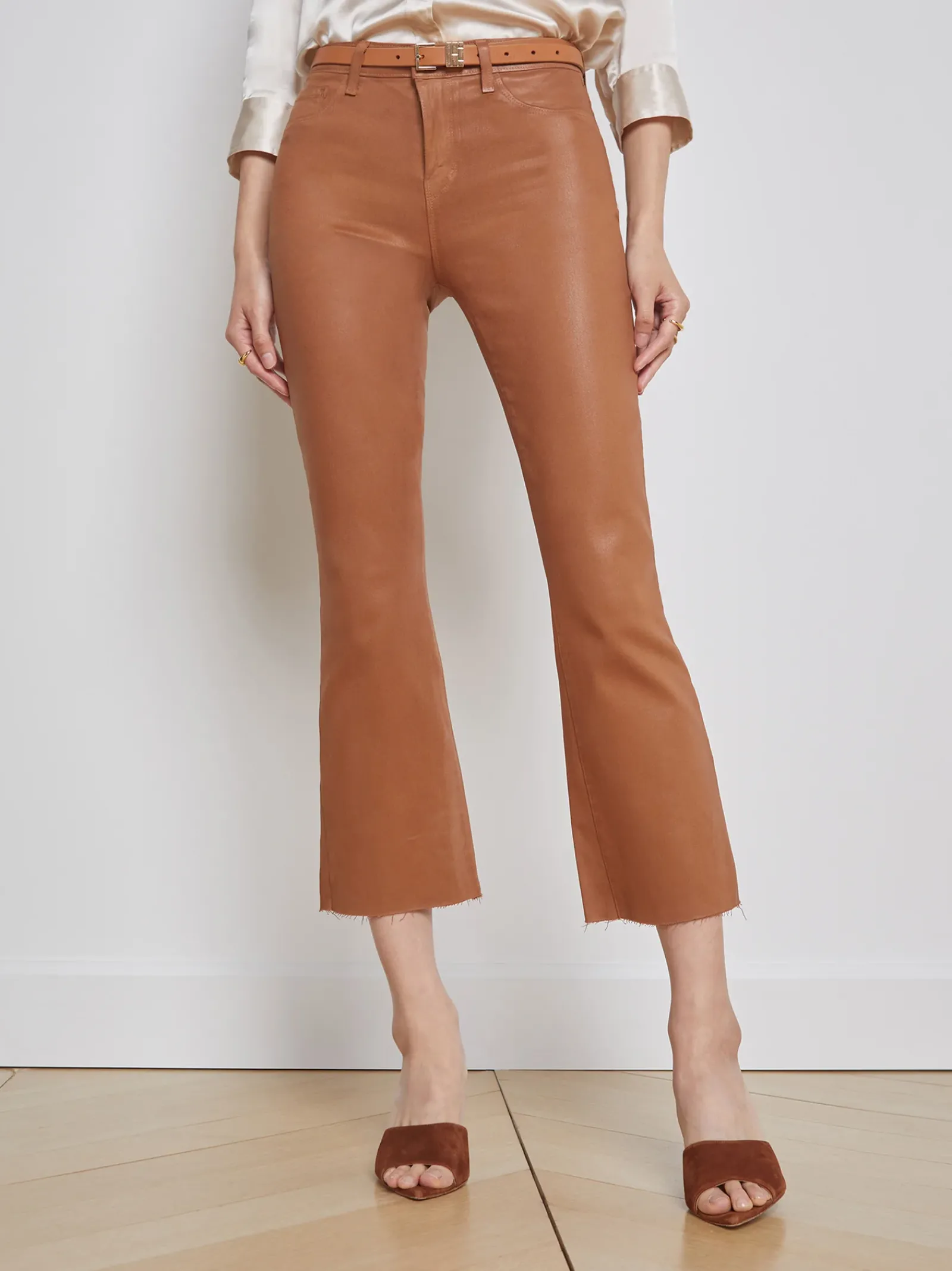 L'AGENCE Petite|Flare & Bootcut|Kendra Coated Cropped Flare Jean Java Coated